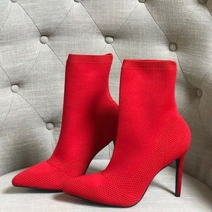 Red Knit Heel Booties